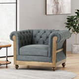 Voll Chesterfield Tufted Fabric Club Chair with Nailhead Trim, Charcoal and Dark Brown Noble House