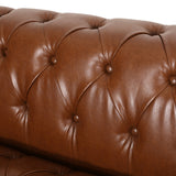 Sagewood Contemporary Faux Leather Tufted 3 Seater Sofa, Cognac Brown and Dark Brown Noble House