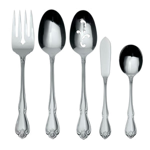 True Rose 5-Piece Vintage Flatware Set - Elegant Stainless Steel Serving Set with Mirror Finish