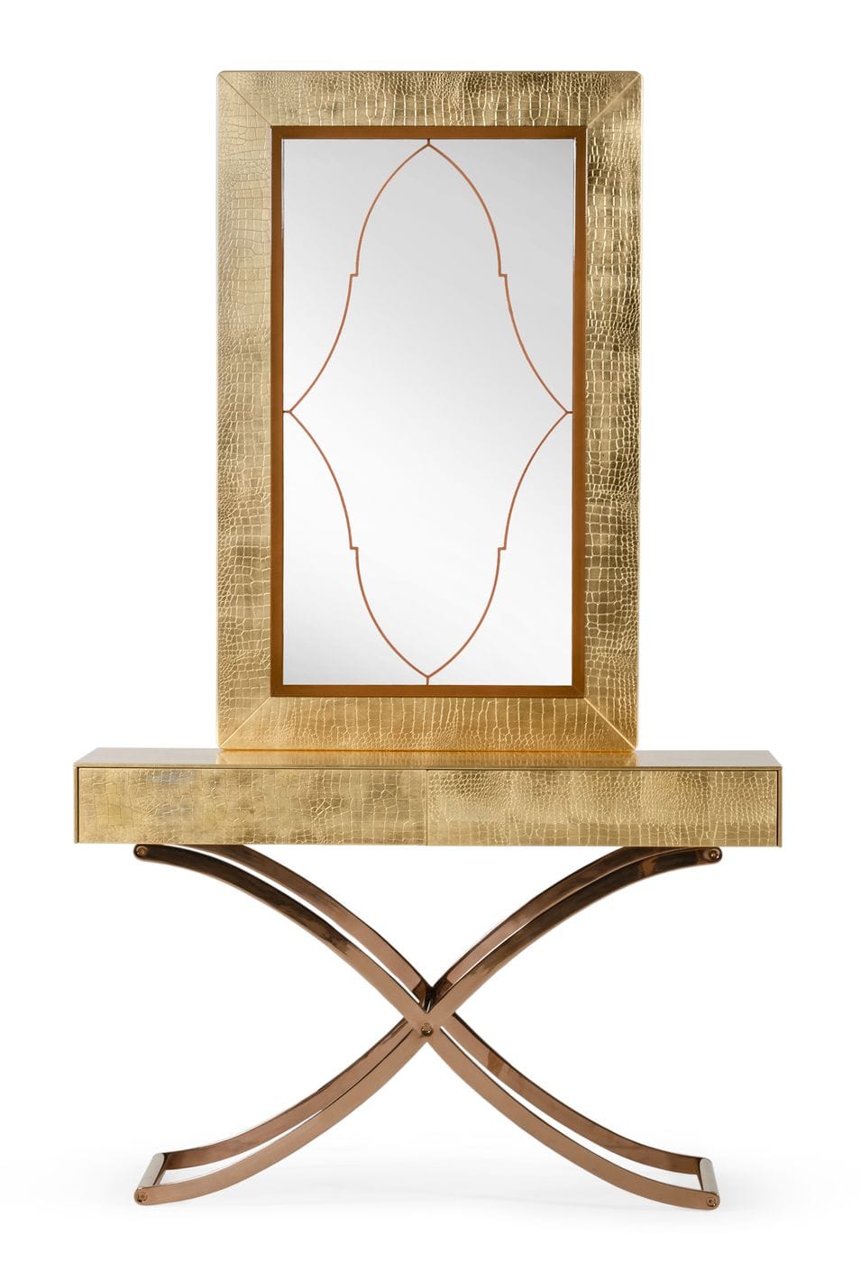 VIG Furniture A&X Aversa - Gold Crocodile Console Table & Mirror VGUNCK423-120-GOLD