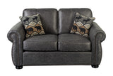 Porter Designs Hunter Wildlife Pattern Reversible to Leather-Look Transitional Loveseat Gray 01-33C-02-8022