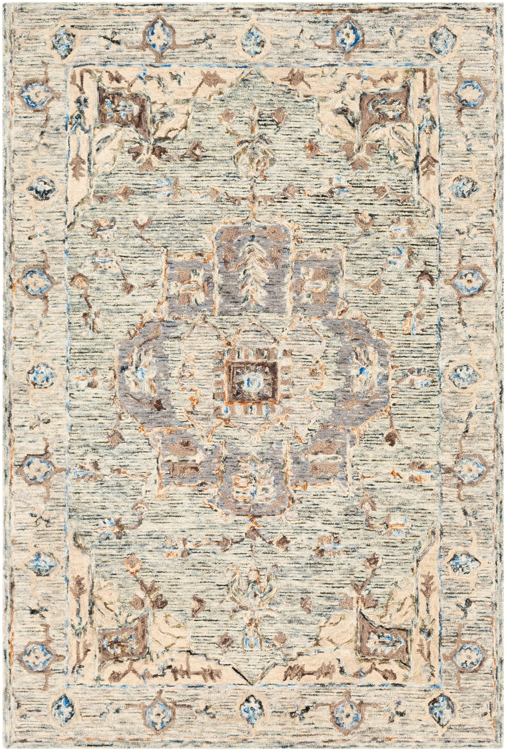 Avon AVO-2301 Traditional Wool Rug AVO2301-912 Seafoam, Khaki, Camel, Olive, Dark Blue, Burnt Orange 100% Wool 9' x 12'
