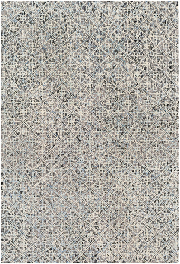 Avon AVO-2303 Traditional Wool Rug AVO2303-912 Medium Gray, Ivory, Denim, Black 100% Wool 9' x 12'