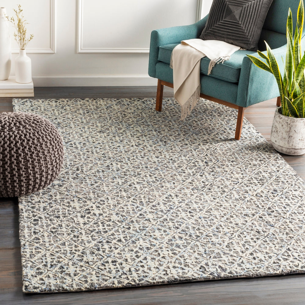 Avon AVO-2303 Traditional Wool Rug AVO2303-912 Medium Gray, Ivory, Denim, Black 100% Wool 9' x 12'