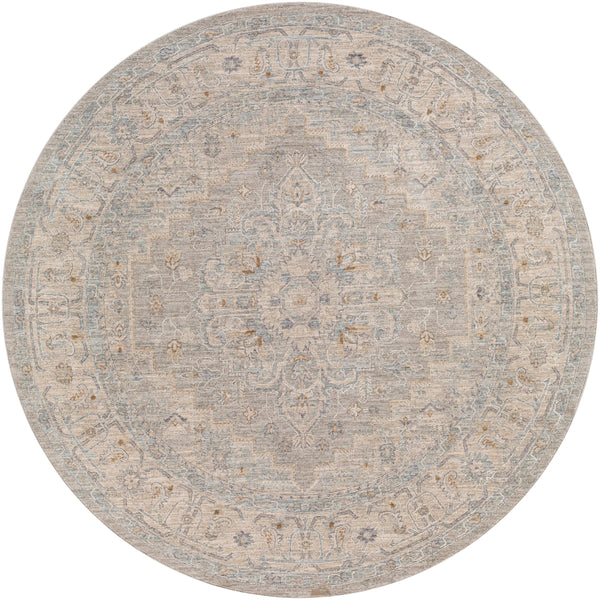 Avant Garde AVT-2301 Traditional Polyester, Polypropylene Rug AVT2301-710RD Light Gray, Medium Gray, Charcoal, Beige, Tan, Camel, Denim 90% Polyester, 10% Polypropylene 7'10" Round