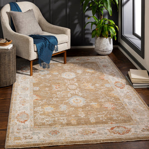 Avant Garde AVT-2308 Traditional Polyester, Polypropylene Rug AVT2308-9122 Camel, Beige, Cream, Dark Brown, Saffron, Dark Red, Denim, Sky Blue, Coral, Burnt Orange, Light Gray 90% Polyester, 10% Polypropylene 9' x 12'2"