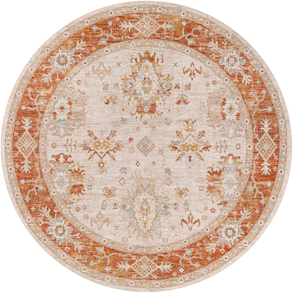 Avant Garde AVT-2312 Traditional Polyester, Polypropylene Rug AVT2312-710RD Burnt Orange, Olive, Mustard, Denim, Sage, Medium Gray, Light Gray, Beige 90% Polyester, 10% Polypropylene 7'10" Round