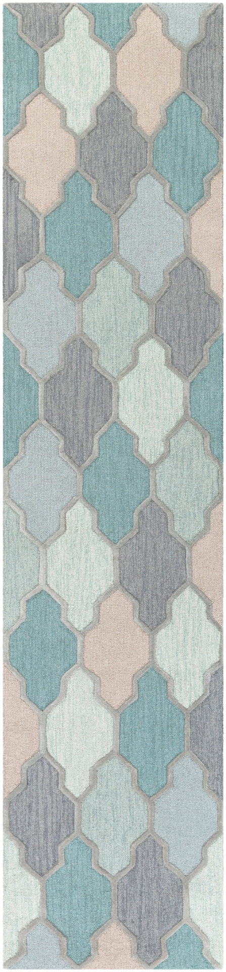Pollack AWAH-2036 Cottage Wool Rug AWAH2036-2314 Medium Gray, Charcoal, Sage, Teal, Seafoam, Taupe 100% Wool 2'3" x 14'