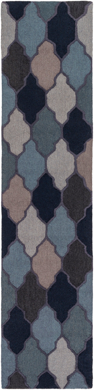 Pollack AWAH-2042 Cottage Wool Rug AWAH2042-238 Navy, Charcoal, Taupe, Light Gray, Aqua 100% Wool 2'3" x 8'