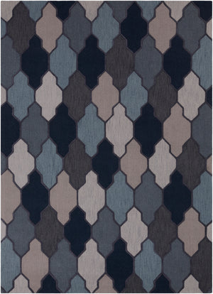 Pollack AWAH-2042 Cottage Wool Rug AWAH2042-811 Navy, Charcoal, Taupe, Light Gray, Aqua 100% Wool 8' x 11'