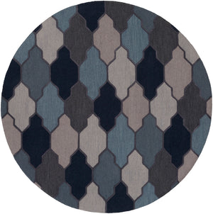Pollack AWAH-2042 Cottage Wool Rug AWAH2042-8RD Navy, Charcoal, Taupe, Light Gray, Aqua 100% Wool 8' Round