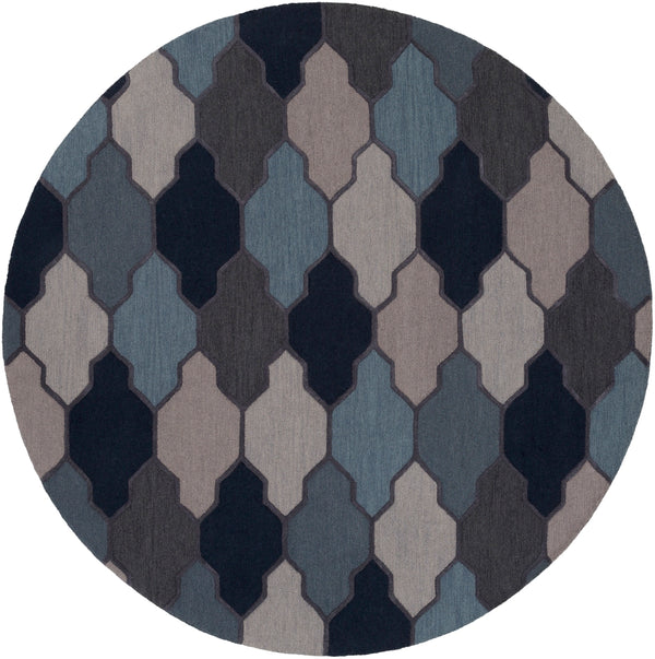 Pollack AWAH-2042 Cottage Wool Rug AWAH2042-8RD Navy, Charcoal, Taupe, Light Gray, Aqua 100% Wool 8' Round