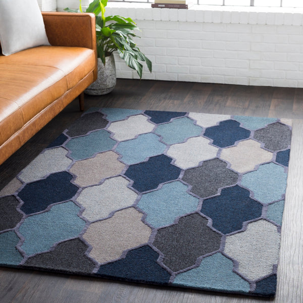 Pollack AWAH-2042 Cottage Wool Rug AWAH2042-913 Navy, Charcoal, Taupe, Light Gray, Aqua 100% Wool 9' x 13'