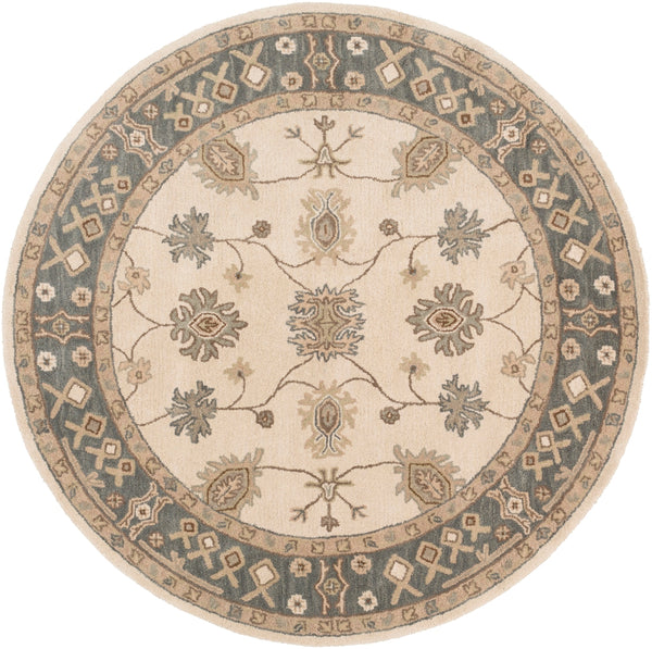 Middleton AWHR-2050 Traditional Wool Rug AWHR2050-36RD Khaki, Teal, Tan, Dark Brown, Seafoam 100% Wool 3'6" Round