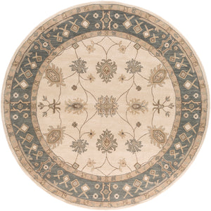 Middleton AWHR-2050 Traditional Wool Rug AWHR2050-8RD Khaki, Teal, Tan, Dark Brown, Seafoam 100% Wool 8' Round