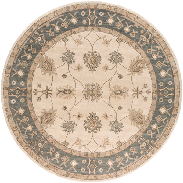 Middleton AWHR-2050 Traditional Wool Rug AWHR2050-8RD Khaki, Teal, Tan, Dark Brown, Seafoam 100% Wool 8' Round