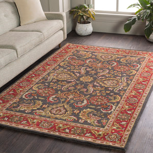 Middleton AWHY-2061 Traditional Wool Rug AWHY2061-913 Bright Red, Charcoal, Mustard, Dark Brown, Olive, Tan, Ivory, Aqua 100% Wool 9' x 13'
