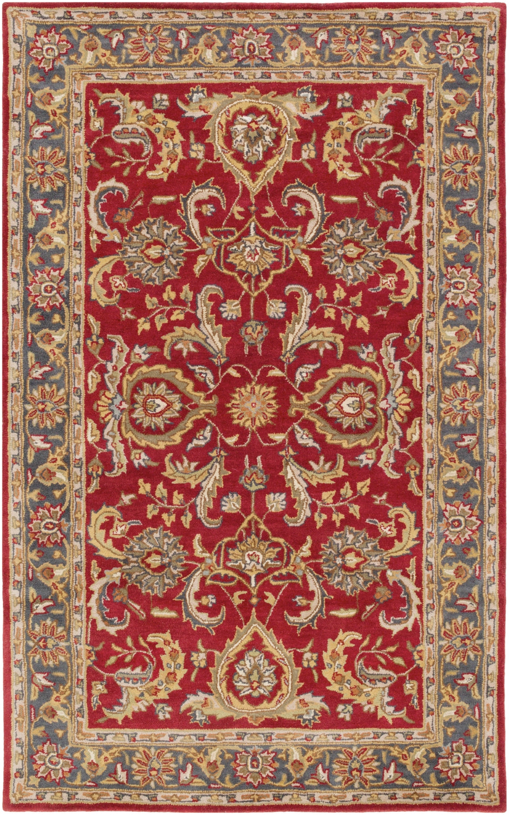 Middleton AWHY-2062 Traditional Wool Rug AWHY2062-913 Bright Red, Charcoal, Mustard, Dark Brown, Olive, Tan, Ivory, Aqua 100% Wool 9' x 13'