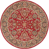 Middleton AWHY-2062 Traditional Wool Rug AWHY2062-8RD Bright Red, Charcoal, Mustard, Dark Brown, Olive, Tan, Ivory, Aqua 100% Wool 8' Round