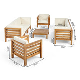 Noble House Oana Outdoor 8 Seater Acacia Wood Sofa and Club Chair Set, Teak Finish and Beige