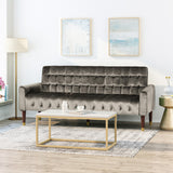 Hertford Tufted Velvet Sofa with Gold Tipped Tapered Legs, Gray and Gold Finish Noble House