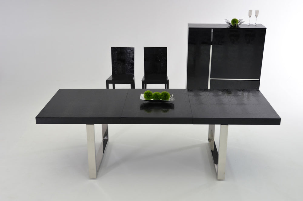 VIG Furniture A&X Skyline - Modern Black Crocodile Lacquer Extendable Dining Table VGUNAC803-255-B