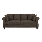 Manbow Contemporary Fabric Pillowback 3 Seater Sofa with Nailhead Trim, Brown and Dark Brown Noble House