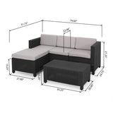 Waverly Outdoor Wicker Print 3 Seater Sectional Set with Ottoman, Dark Gray and Gray Noble House