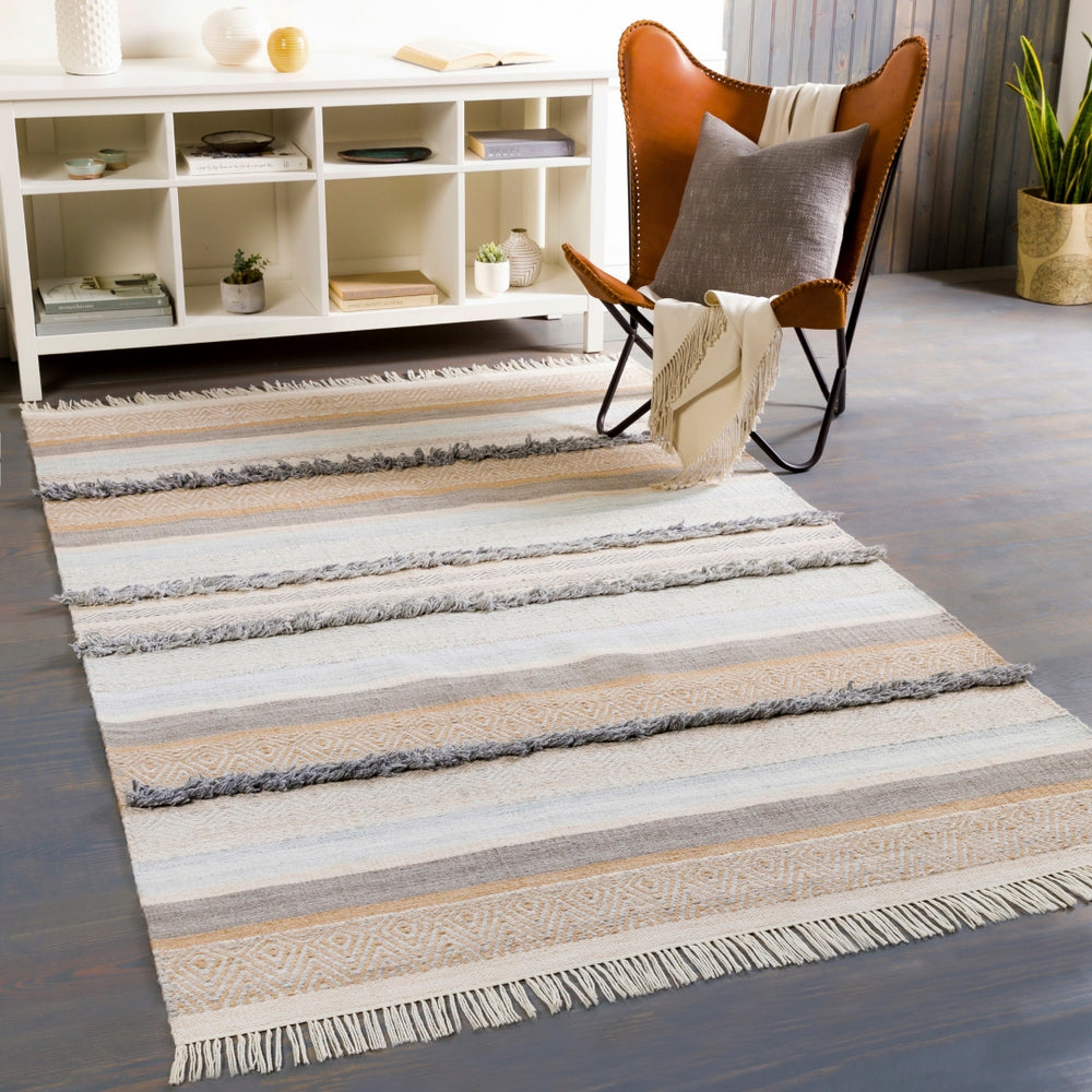 Azalea AZA-2331 Global Recycled PET Yarn Rug AZA2331-81012 Camel, Medium Gray, Light Gray, Pale Blue, Beige, Cream 100% Recycled PET Yarn 8'10" x 12'