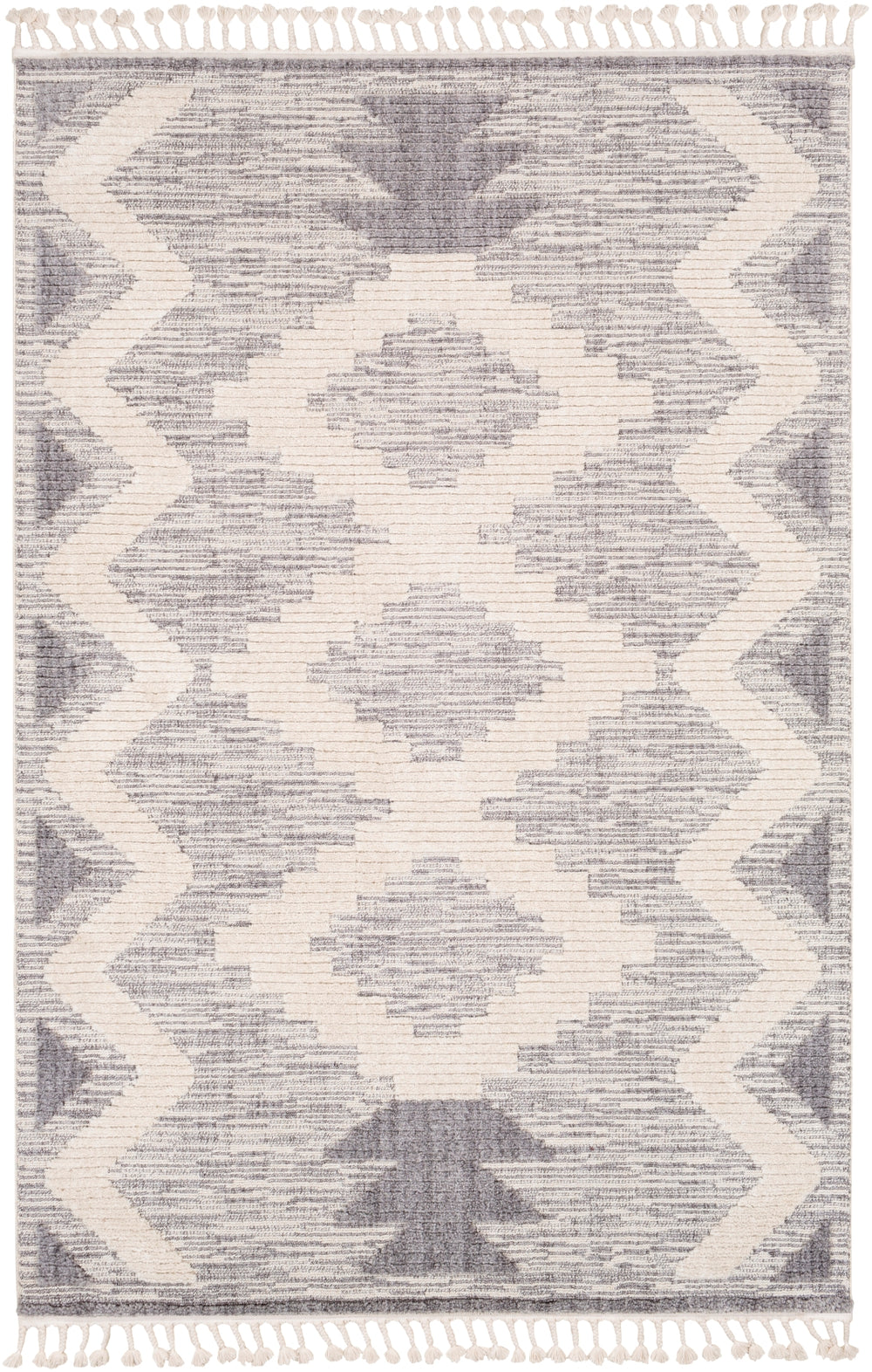 Azilal AZI-2302 Global Polyester Rug AZI2302-5373 Medium Gray, Ivory 100% Polyester 5'3" x 7'3"