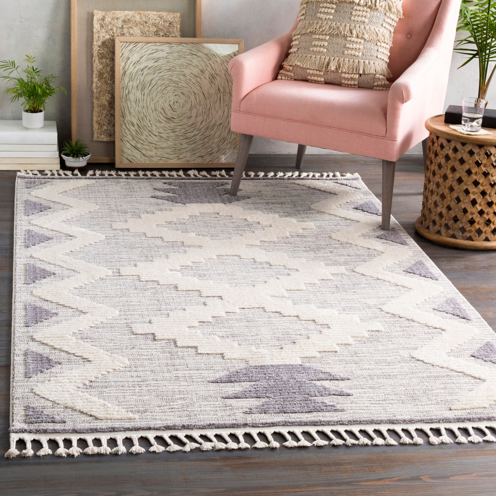 Azilal AZI-2302 Global Polyester Rug AZI2302-5373 Medium Gray, Ivory 100% Polyester 5'3" x 7'3"