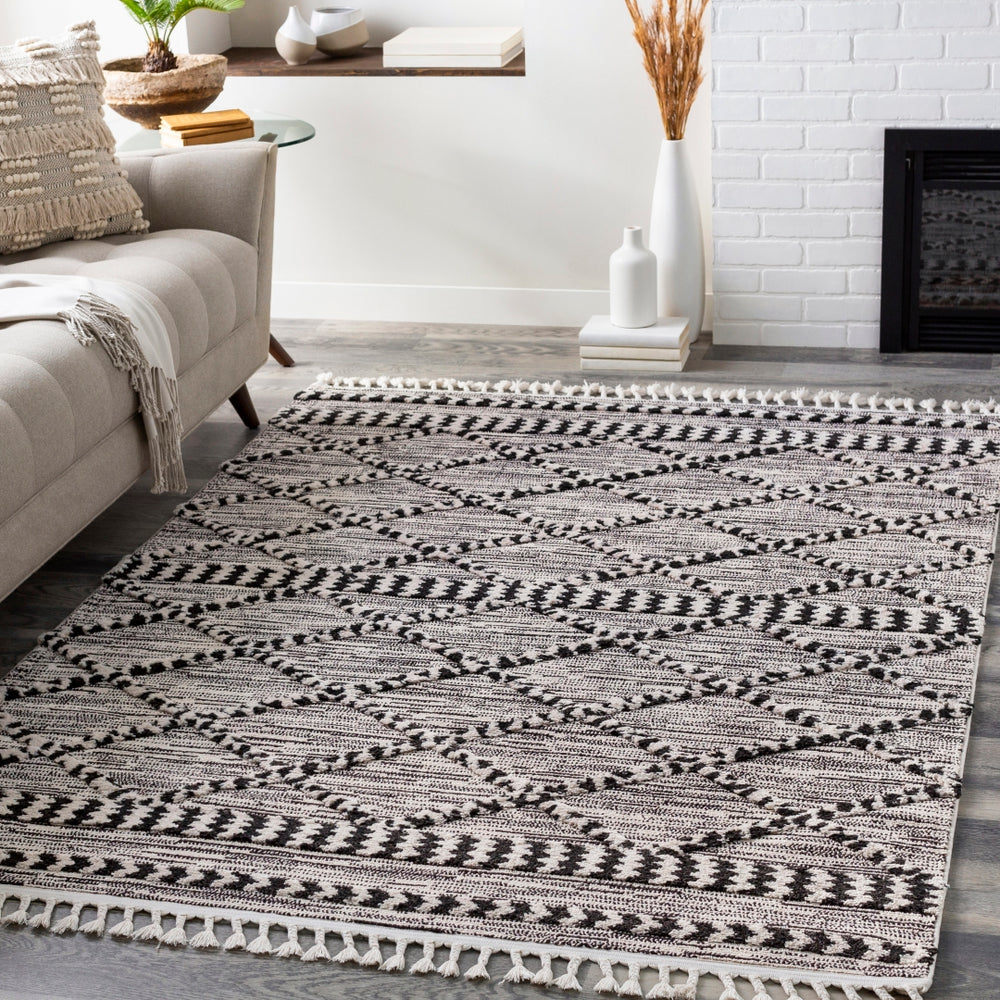 Azilal AZI-2311 Global Polyester Rug AZI2311-5373 Black, White 100% Polyester 5'3" x 7'3"