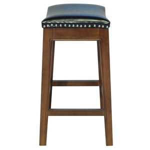 Elmo Bonded Leather Counter Stool Black, Cinnamon Legs 358625B-23KD New Pacific Direct