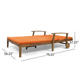Perla Double Chaise Lounge for Yard and Patio, Acacia Wood Frame, Teak Finish with Orange Cushions Noble House