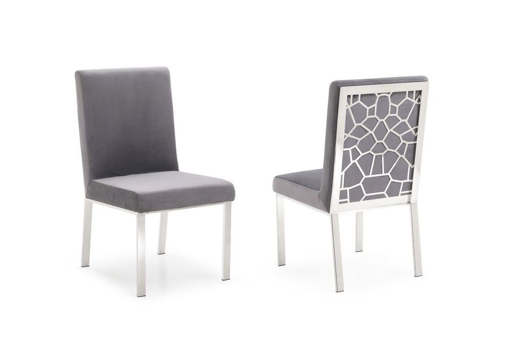VIG Furniture Modrest Reba Modern Grey Velvet & Stainless Steel Dining Chair (Set of 2) VGVCB0258-GRYSTL