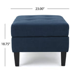 Zahra Contemporary Tufted Fabric Storage Ottoman, Dark Blue and Dark Brown Noble House