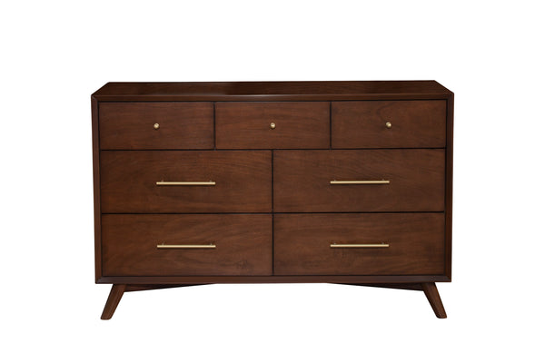 Alpine Furniture Flynn Mid Century Modern 7 Drawer Dresser, Walnut 966WAL-03 Walnut Mahogany Solids & Okoume Veneer 56 x 19 x 36.5