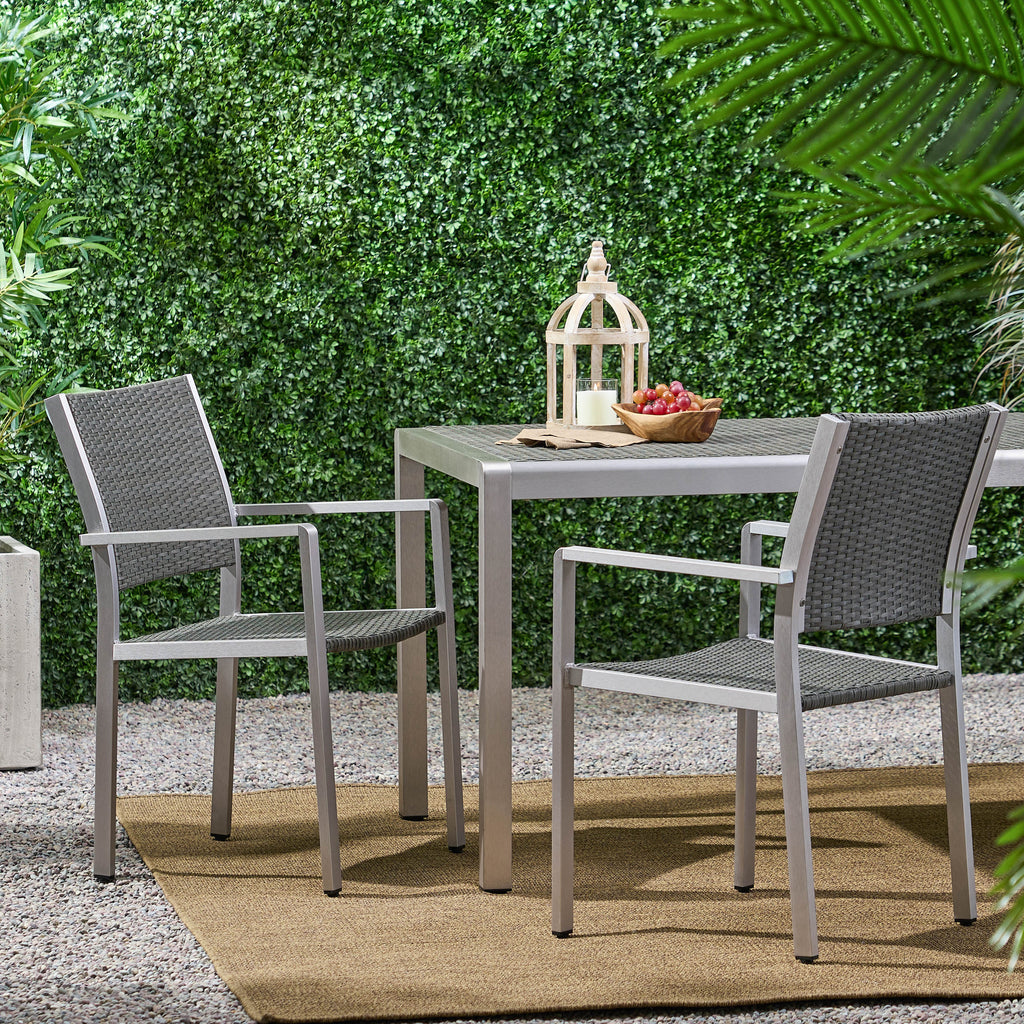 Cape Coral Outdoor Grey Wicker Dining Chairs with Aluminum Frame Noble House