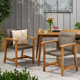 Hampton Outdoor Acacia Wood Dining Chair, Teak Finish and Mixed Mocha Noble House