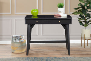 Alpine Furniture Flynn Mini Desk, Black 966BLK-65 Black Mahogany Solids & Okoume Veneer 36 x 20 x 31