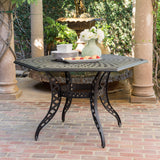 Cayman Traditional Outdoor Cast Aluminum Hexagonal Dining Table, Antique Matte Black Noble House