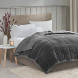Madison Park Coleman Casual 100% Polyester Reversible Plush to Microfiber DA Blanket Charcoal King:108x90" MP51-7660
