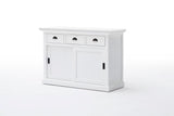 Halifax Buffet with Sliding Doors in semi-gloss paint with a smooth top coat. Solid Mahogany, Composite wood