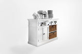 Halifax Kitchen Buffet in semi-gloss paint with a smooth top coat. Solid Mahogany, Composite wood, Rattan
