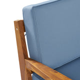Grenada Outdoor Acacia Wood Club Chairs with Cushions, Teak and Blue Noble House