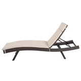 Salem Outdoor Brown Wicker Adjustable Chaise Lounge with Textured Beige Colored Cushions