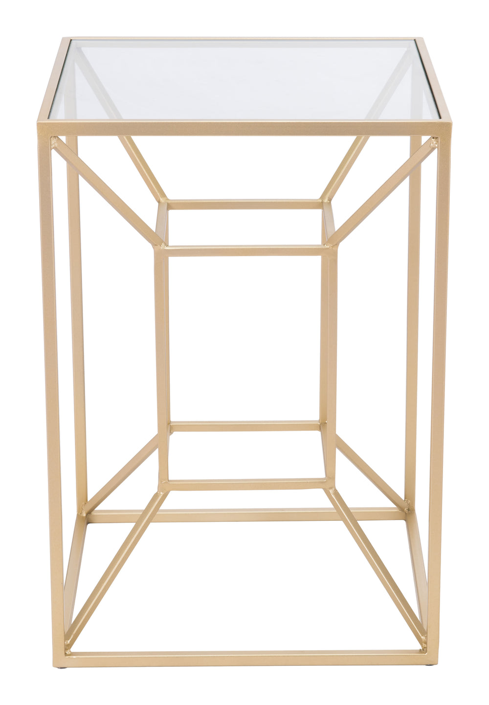 Zuo Modern Canyon Tempered Glass, Steel Glam Commercial Grade Side Table Gold, Clear Tempered Glass, Steel