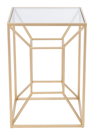 Zuo Modern Canyon Tempered Glass, Steel Glam Commercial Grade Side Table Gold, Clear Tempered Glass, Steel