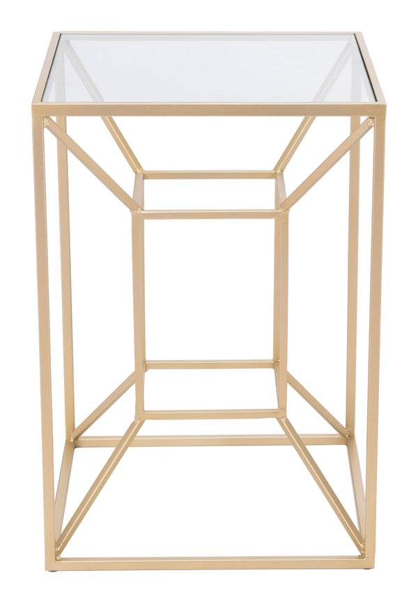 Zuo Modern Canyon Tempered Glass, Steel Glam Commercial Grade Side Table Gold, Clear Tempered Glass, Steel