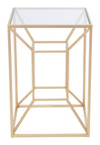 Zuo Modern Canyon Tempered Glass, Steel Glam Commercial Grade Side Table Gold, Clear Tempered Glass, Steel